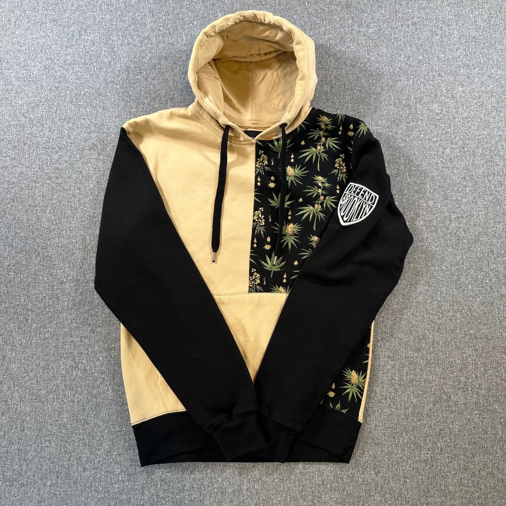 Defend Brooklyn Marley Family Hoodie Small Tan Black‎ Weed Leaf Print Sweatshirt
